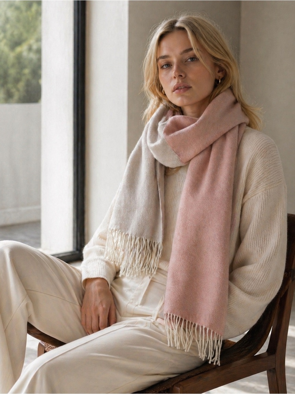 GIVENCHY 100% Cashmere Two Toned Pink Scarf with Fringe